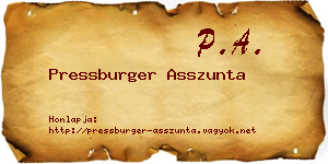 Pressburger Asszunta névjegykártya